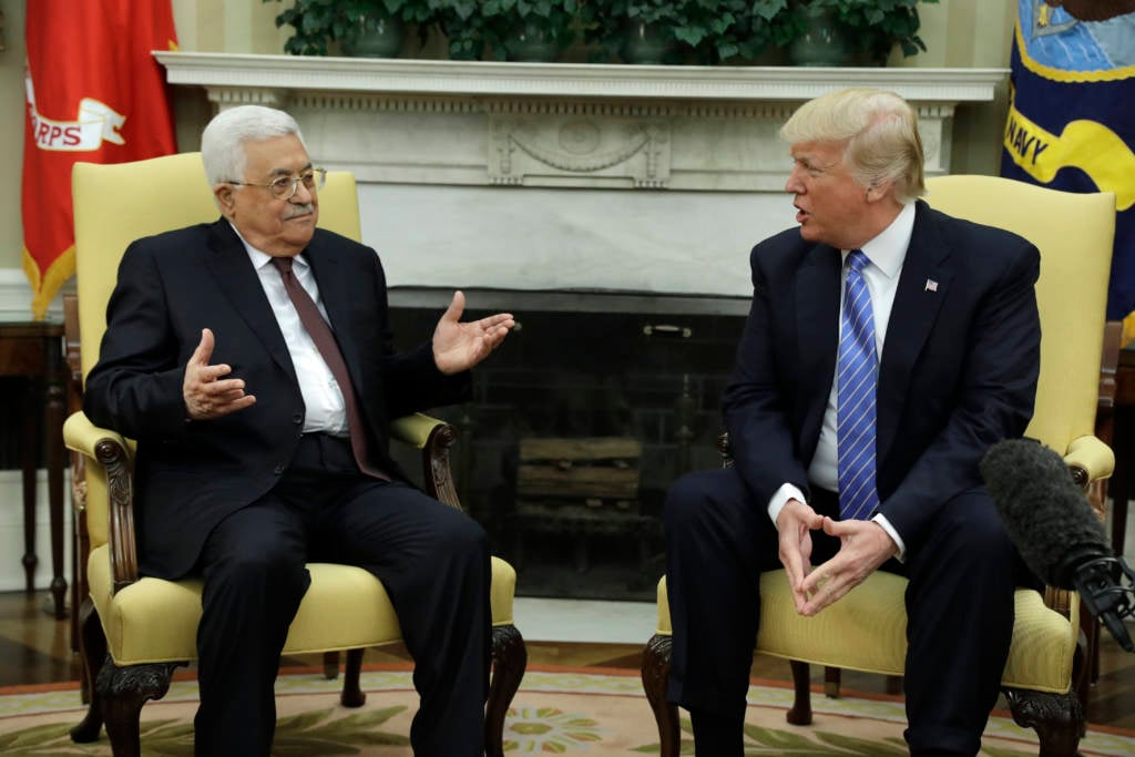 President Donald Trump meets with Palestinian leader Mahmoud Abbas. (AP/Evan Vucci)