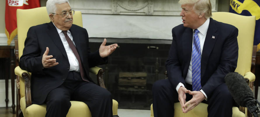 President Donald Trump meets with Palestinian leader Mahmoud Abbas. (AP/Evan Vucci)