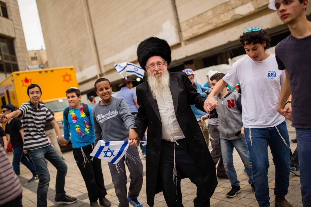 Purim dancing in Israel's capital, Jerusalem (Corinna Kern/Flash90)