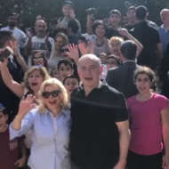The Israeli prime minister and his wife celebrating Independence Day with other Israelis. (screenshot)