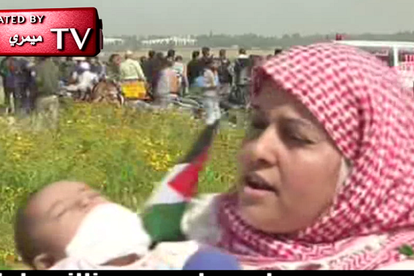 Maryam Abu Qandil (L), a three-month-old baby brought to the Gaza riots. (screenshot)