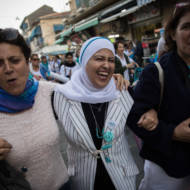 Jewish and Muslim women in Jerusalem, during a demonstration calling for peace. (Hadas Parush/Flash90)