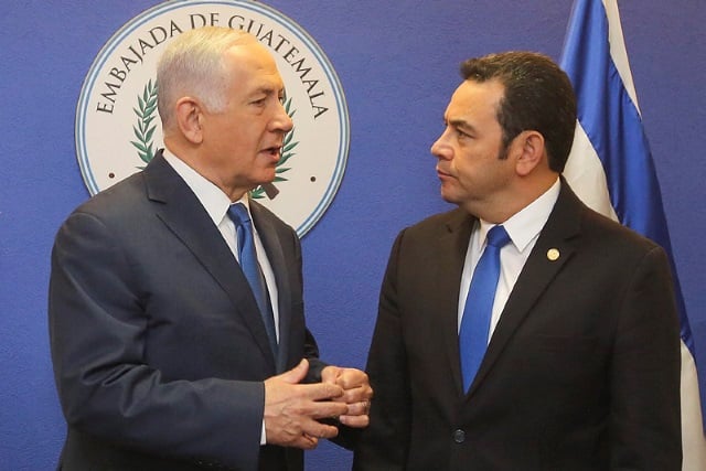 PM Netanyahu speaks and Guatemala President Jimmy Morales