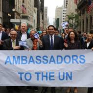 Ambassador Danon and the delegation of UN ambassadors marching in the Celebrate Israel Parade.