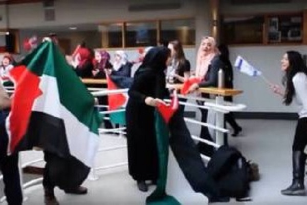 BDS and pro-Israel activists clash. (Screenshot)