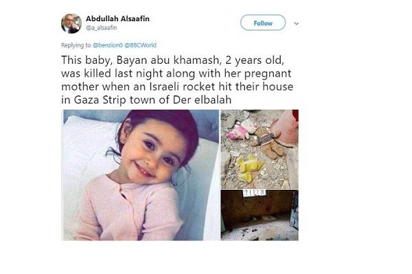 Elle Lively McBroom, whom Abdullah Alsaafin misrepresented as a Gazan victim. (Twitter)