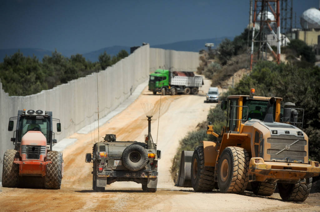 New concrete security barrier between Israel and Lebanon. (Basel Awidat/Flash90)