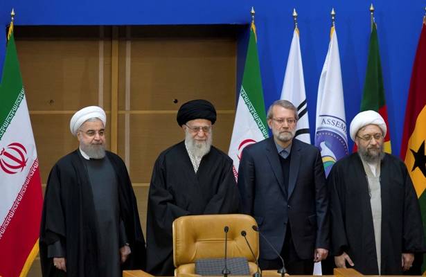 Iran's President Hassan Rouhani (L) and Supreme leader Ayatollah Ali Khamenei,