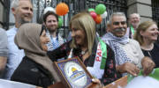 Frances Black with Palestinians