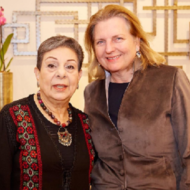 The PLO's Hanan Ashrawi (L) and Austrian Foreign Minister Karin Kneissl. (Twitter)