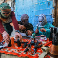 Palestinian prepare explosives with which to try to kill Israelis on the Gaza border. (Abed Rahim Khatib/Flash90)