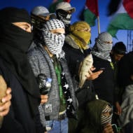Palestinian rioters in the Gaza Strip. (Abed Rahim Khatib/Flash90)