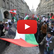 Anti-Israel protestors in Switzerland. (AP Photo/Keystone /Lukas Lehmann)