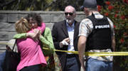 The scene of a shooting attack at the Chabad of Poway synagogue in California. (AP Photo/Denis Poroy)