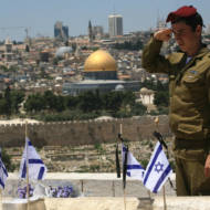 Israeli soldiers during preparations for Israel's Memorial Day services on the Mount of Olives