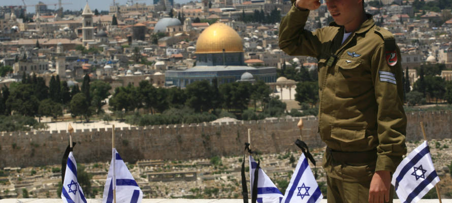 Israeli soldiers during preparations for Israel's Memorial Day services on the Mount of Olives