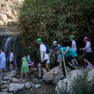 Hikers at Israel's Ein Meboa Spring. (Hadas Parush/Flash90)