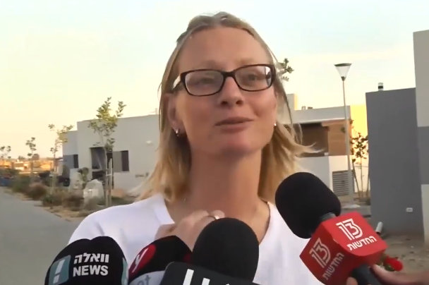 Israeli mother whose home was hit by Palestinian rocket. (screenshot)