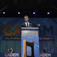 Gov. Gavin Newsom at the 2019 California Democratic Party State Organizing Convention. (AP Photo/Jeff Chiu)