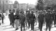 Defense Minister Moshe Dayan, Chief of staff Yitzhak Rabin, Gen. Rehavam Zeevi (R) And Gen. Narkis in the old city of Jerusalem, 1967. (Flickr - Government Press Office)