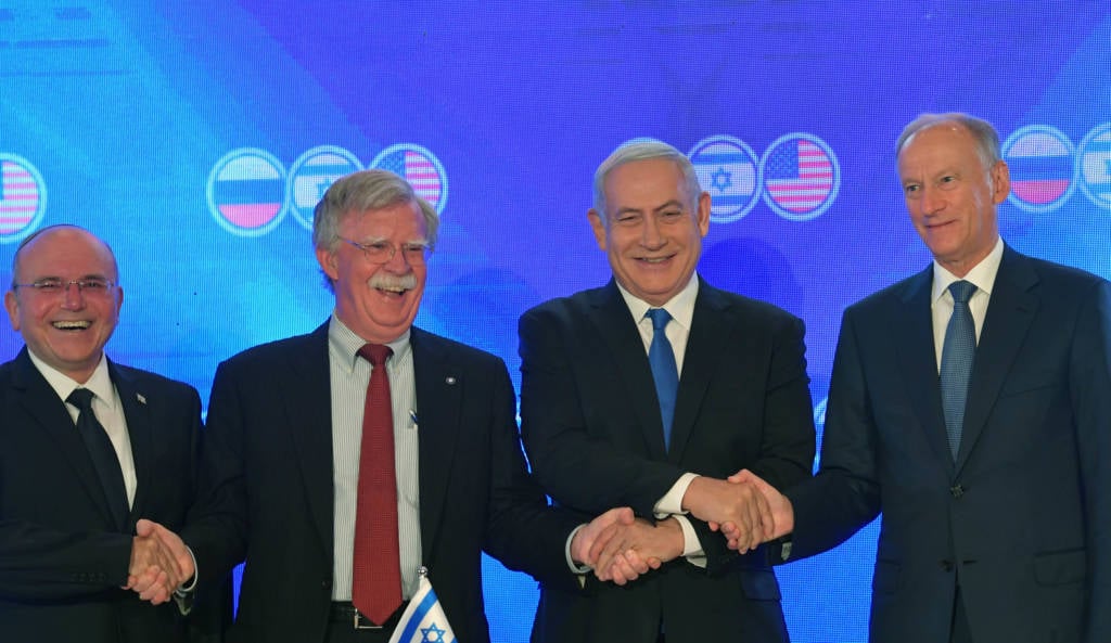 PM Netanyahu, Israeli, US and Russian national security advisers (Kobi Gideon/GPO)
