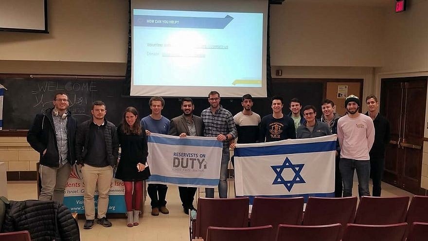 Reservists on Duty at University of Illinois, Urbana-Champaign, speaking to students about life in Israel. (Courtesy)