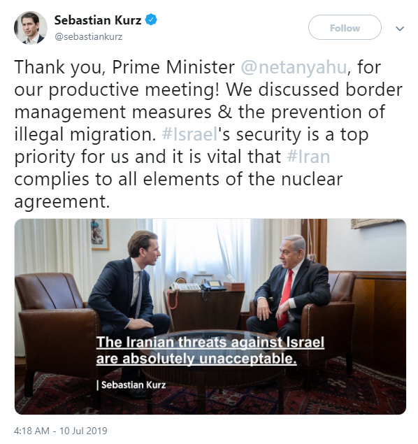 Sabastian Kurz tweets meeting with PM Benjamin Netanyahu in Jerusalem. (Twitter)