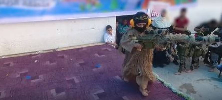 'Armed' Gazan child simulating terrorism at a kindergarten