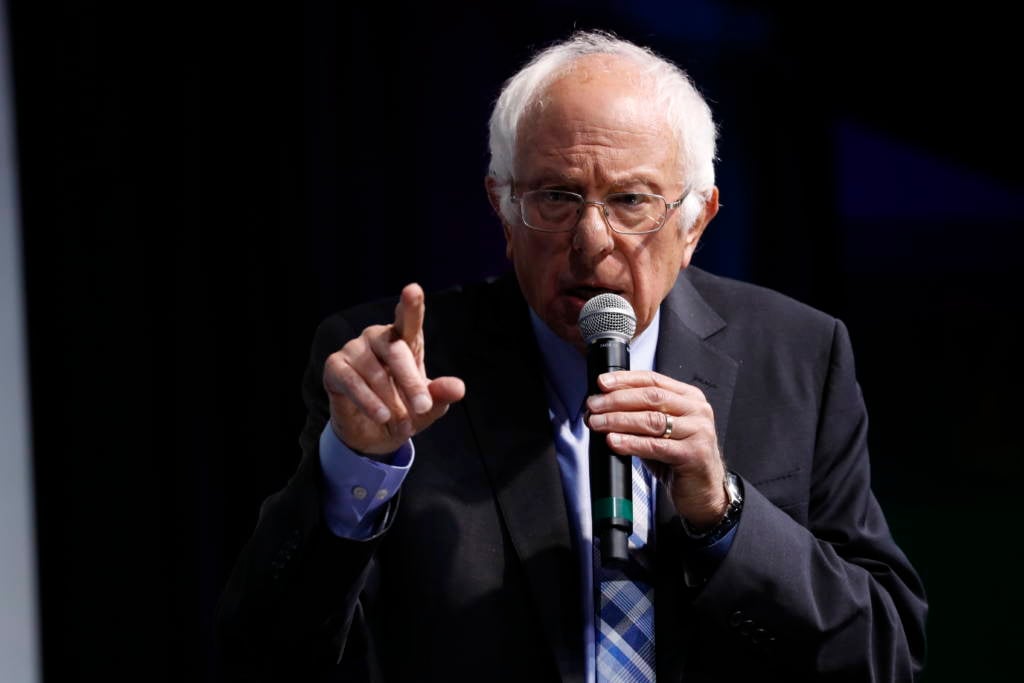 Democratic presidential candidate Sen. Bernie Sanders, I-Vt., speaks at the J Street National Conference, Oct. 28, 2019, in Washington.