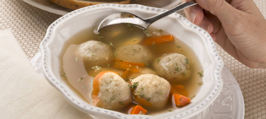 matzoh ball soup and rye bread