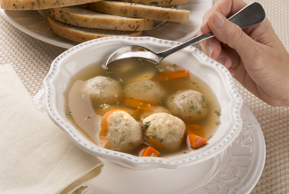 matzoh ball soup and rye bread