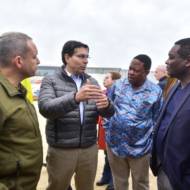 Israel's UN Ambassador Danny Danon, second from left, briefing foreign envoys as an IDF representative looks on during tour in southern Israel, December 12, 2019.