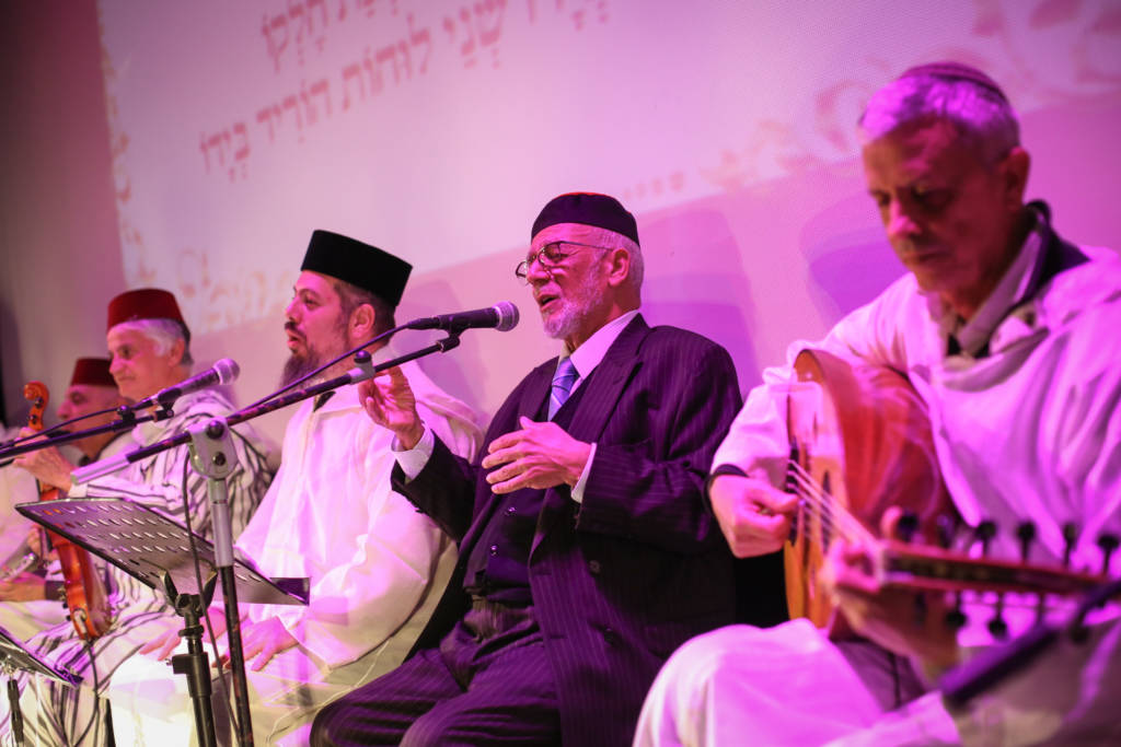 The Andalusian Orchestra "Moreshset Avot" performs with the poet Rabbi Haim Look, in the northern Israeli city of Tzfat, on February 22, 2018.