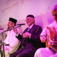The Andalusian Orchestra "Moreshset Avot" performs with the poet Rabbi Haim Look, in the northern Israeli city of Tzfat, on February 22, 2018.