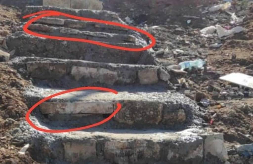 Stairs made from Jewish tombstones from the Mount of Olives found in an Arab village (Twitter)