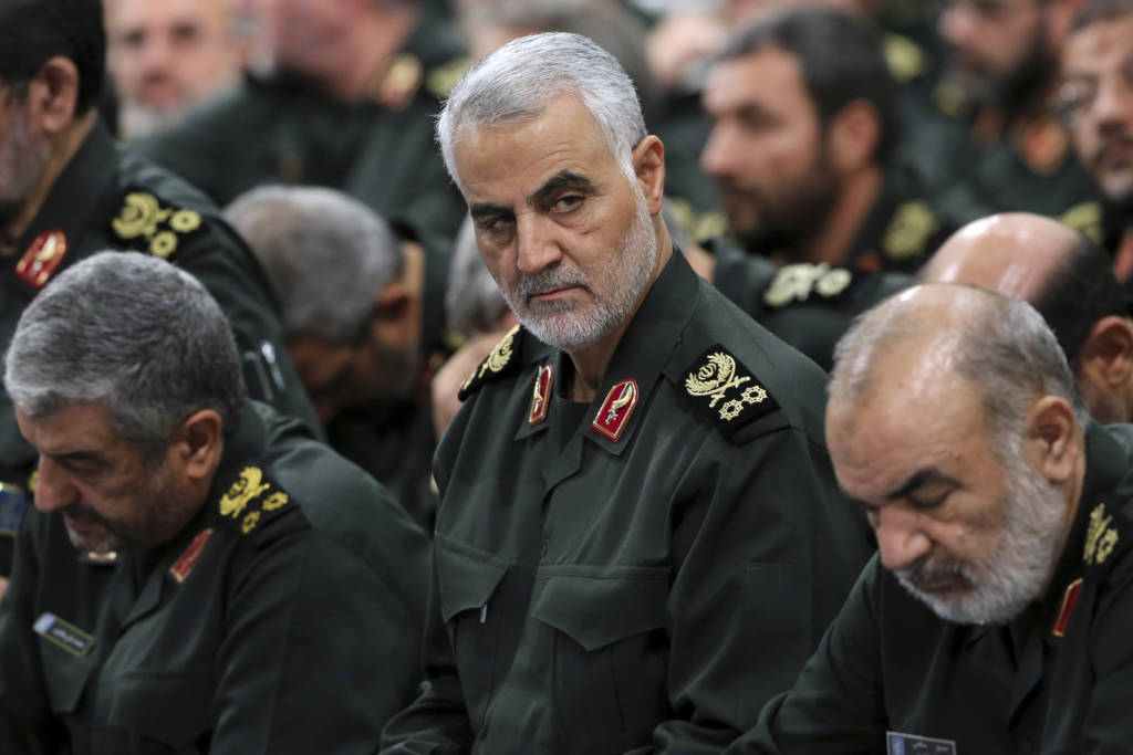 Gen. Qassem Soleimani, center, attends a meeting in Tehran, Iran.