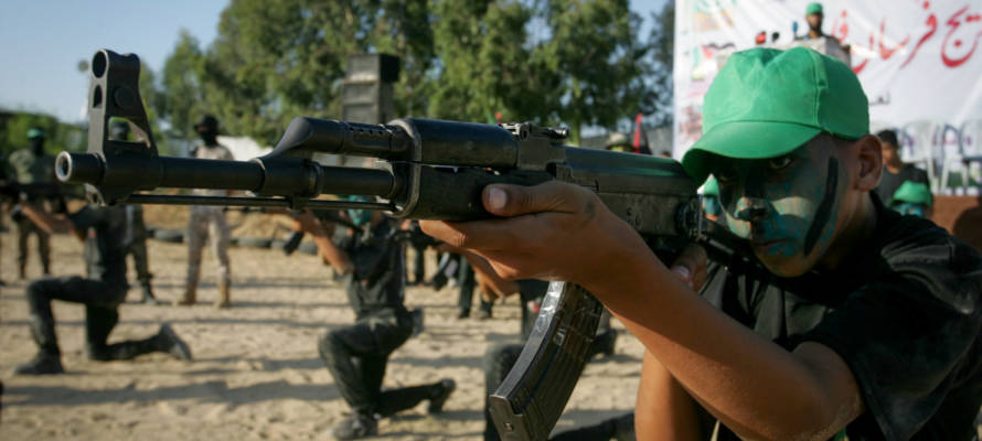 Palestinian child soldier at a Hamas camp.