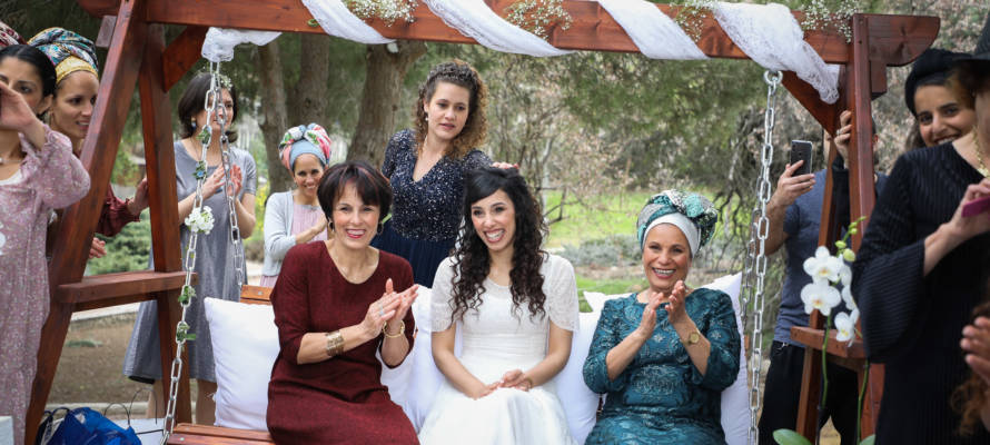 Bride Shiran Habush celebrates her wedding at a public park