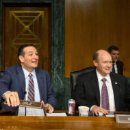 Senators Ted Cruz, R-Texas, left, and Chris Coons, D-Del.