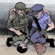 Anti-Israel cartoon exploiting George Floyd's death.