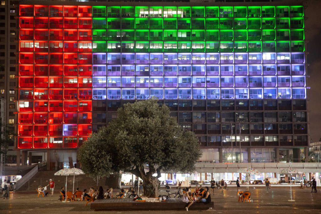 UAE Israel flags Tel Aviv