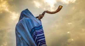 man blowing shofar