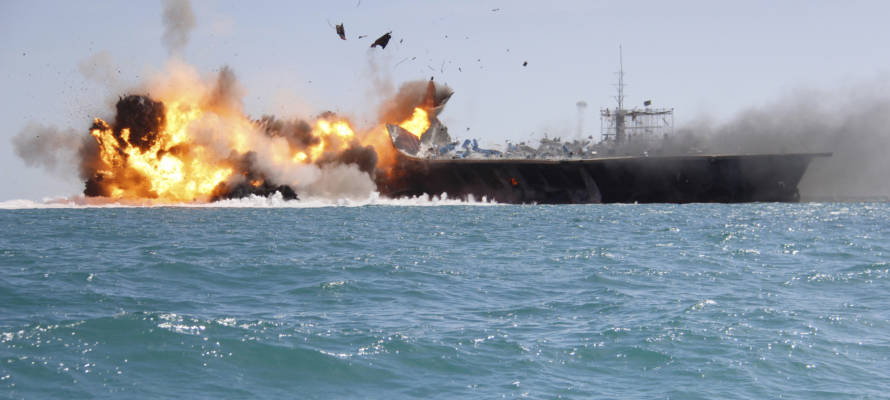 Iran blows up mock U.S. aircraft carrrier