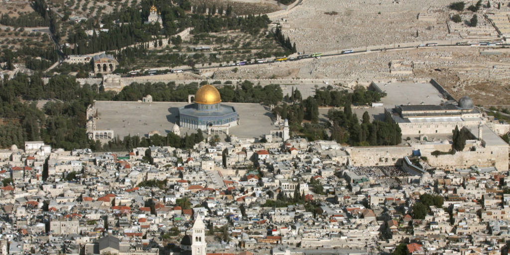 An aerial view of the Old City of Jerusalem