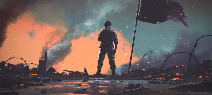 Soldier,Standing,Alone,After,The,War,In,Battlefield,,Digital,Art