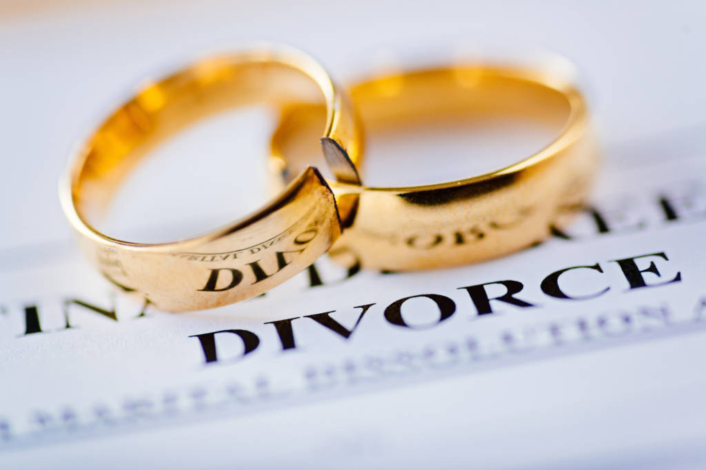 Two,Broken,Golden,Wedding,Rings,Divorce,Decree,Document.,Divorce,And