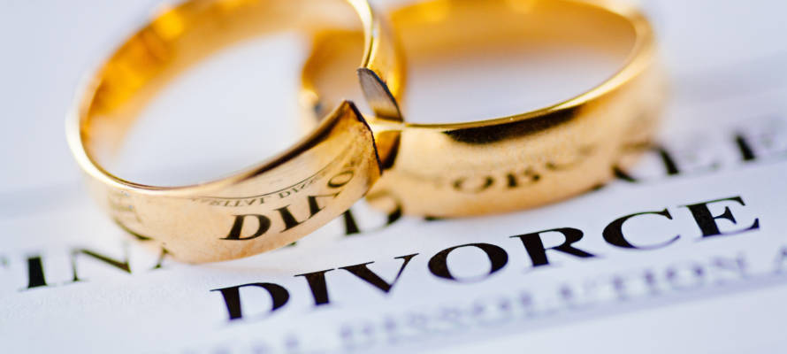 Two,Broken,Golden,Wedding,Rings,Divorce,Decree,Document.,Divorce,And