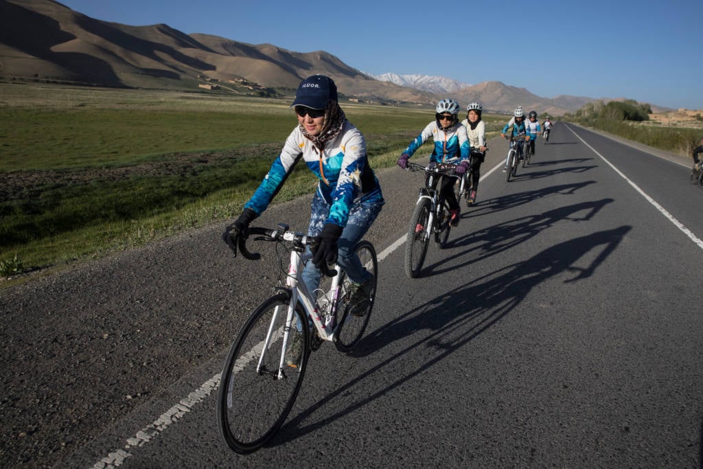 Zakia Mohammadhi (front) coaches a team in Afghanistan