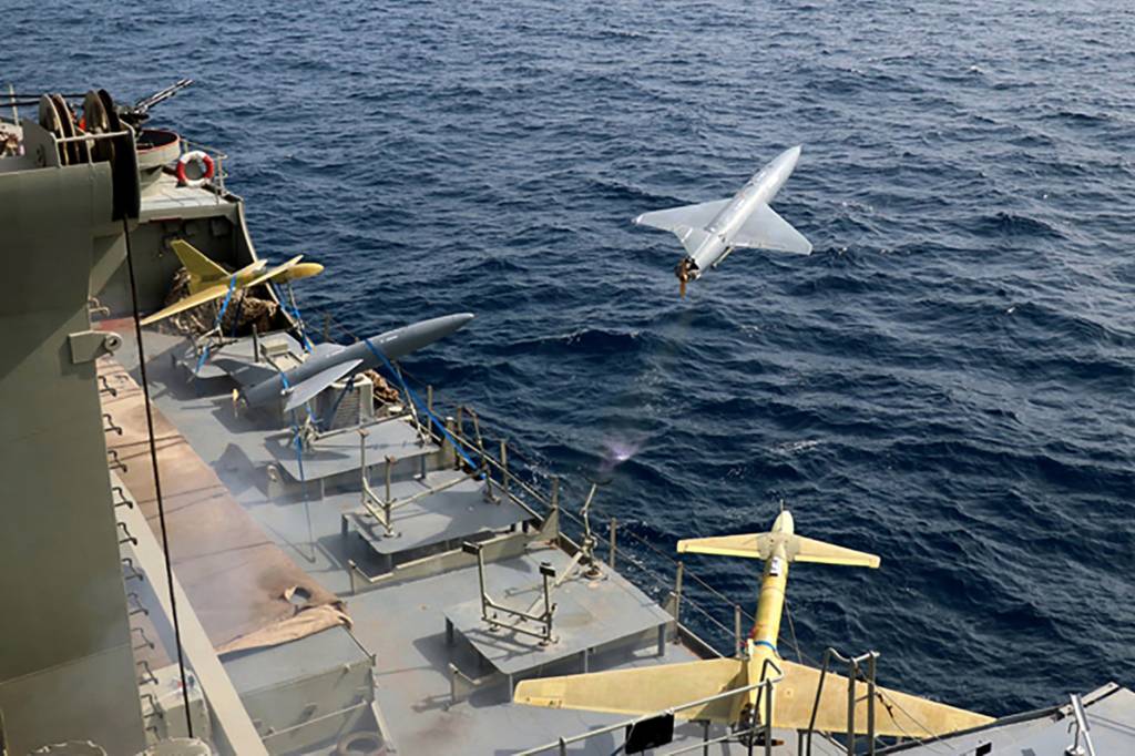 Iranian drones launched from a warship