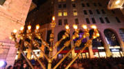 A public candle lighting ceremony in Jerusalem on the last night of Chanukah